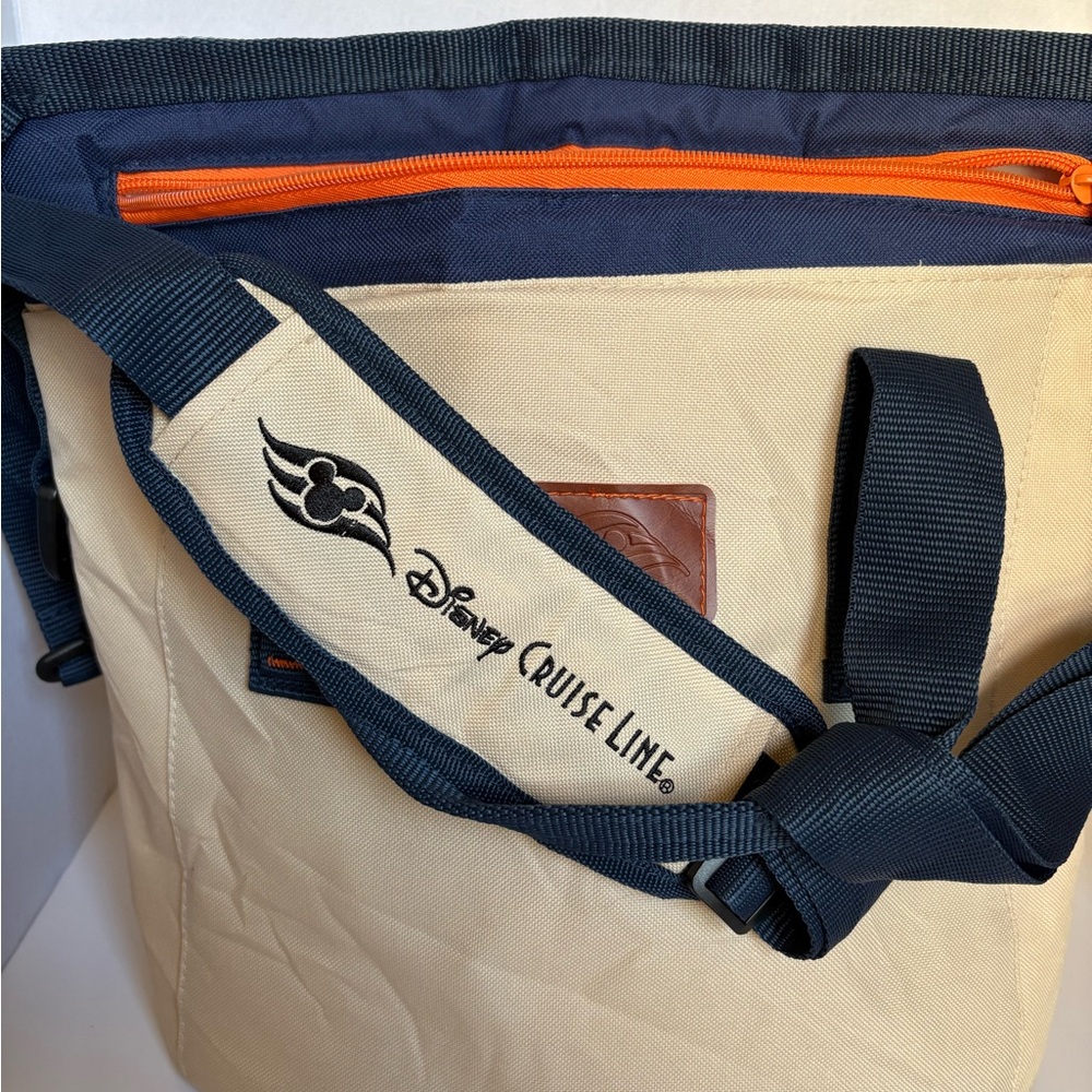 Disney Cruise Line Insulated Cooler Bag Tote – Beige & Navy with Shoulder Strap - Picture 4 of 11